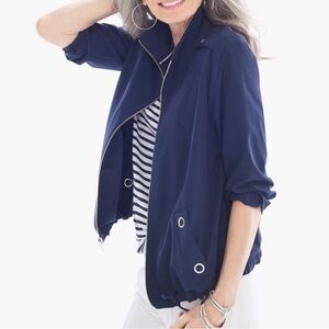 Chico’s Navy Neema‎ Grommet Detail Jacket. Chico’s Size 1.